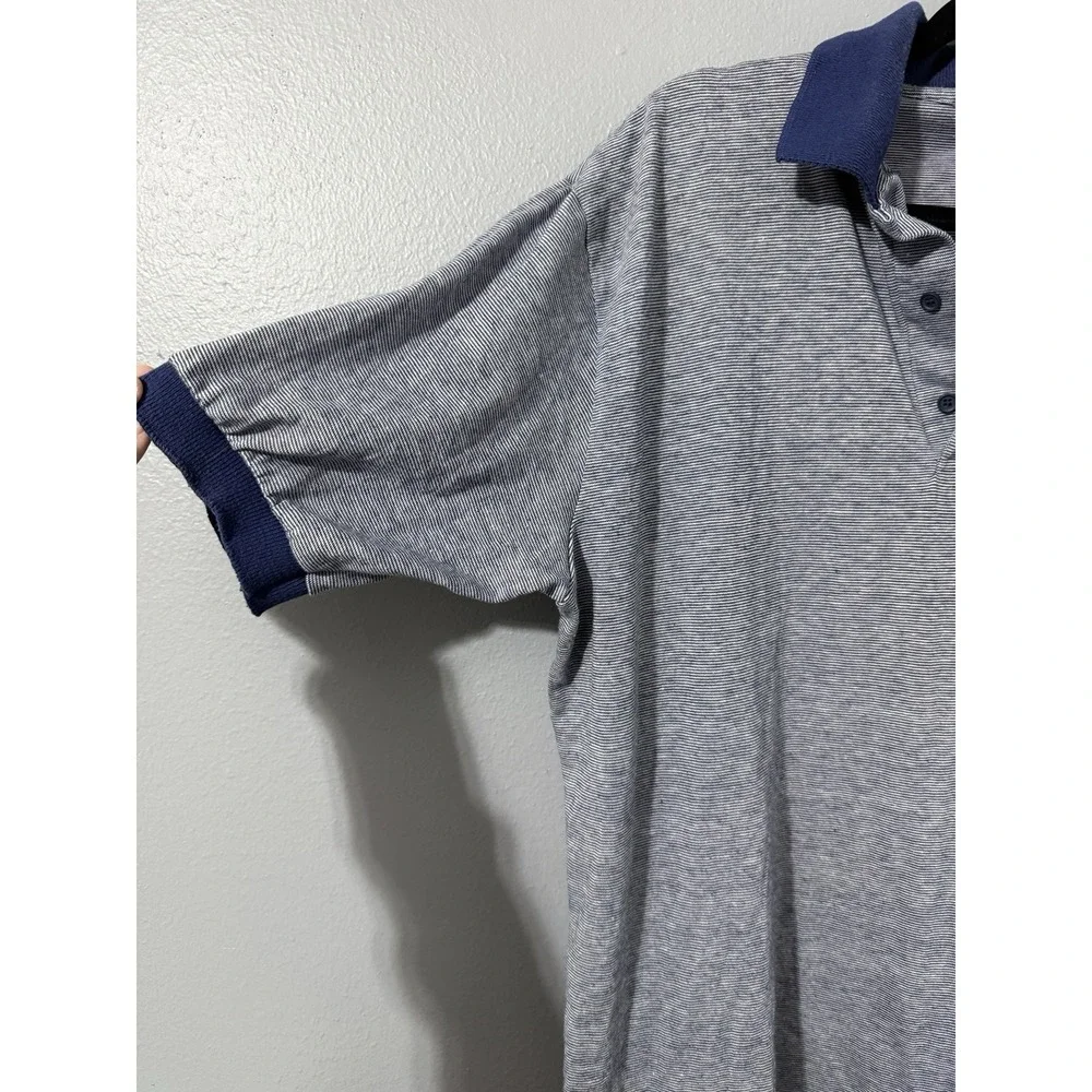 Vtg Men Polo Shirt XL Tall‎ Blue Striped Logo Le Chat USA 80s Preppy Old Money